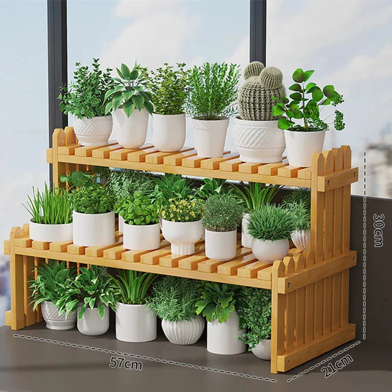 2-Tier Bamboo Plant Stand Shelf for Windowsill, Countertop, or Desk Organization
