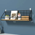 Wall-Mounted Wood & Metal Floating Shelf for Bathroom, Bedroom, or Entryway Organization – Adhesive Installation