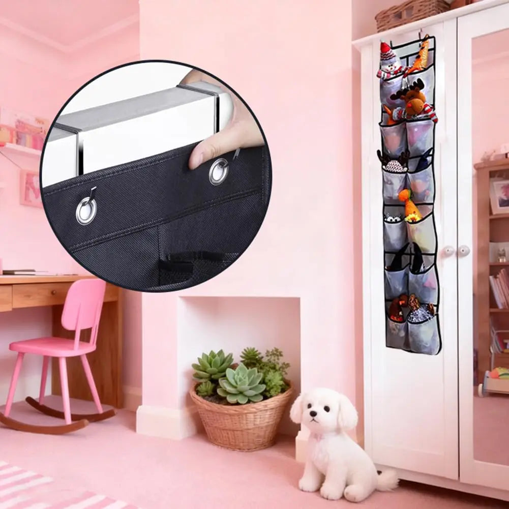 Over-Door Hanging Shoe Organizer with 12 Mesh Pockets and 2 Metal Hooks – Closet & Entryway Storage Solution