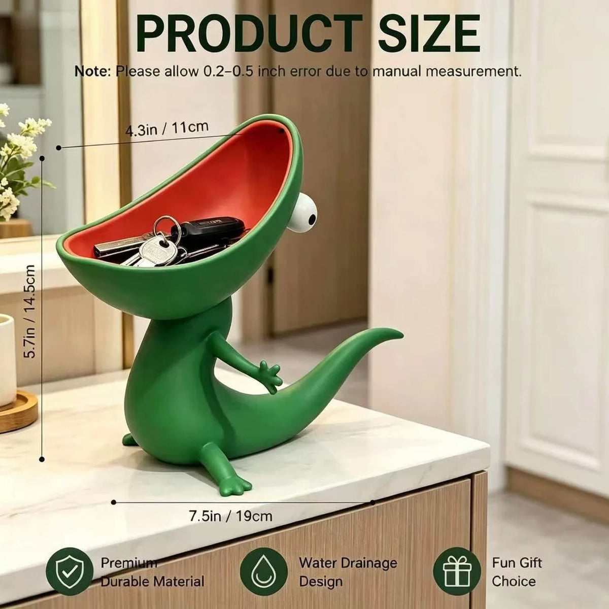 Lizard soap dish used as a key holder tray on an entryway table