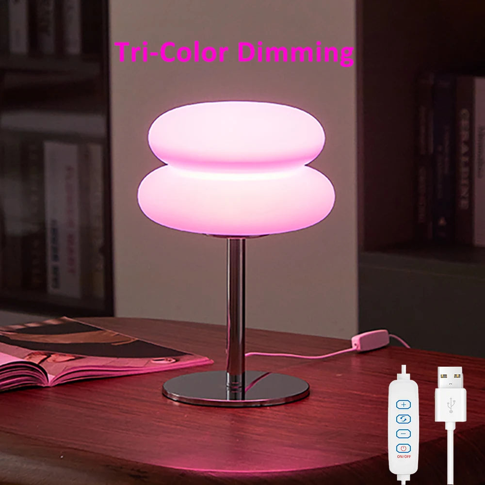 Mushroom-Style LED Table Lamp with USB, 3-Color Dimming