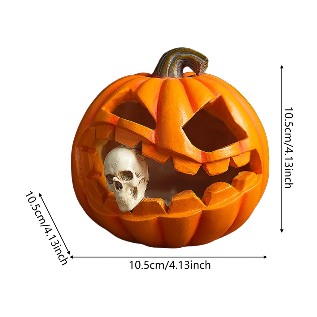Willowmere Halloween Pumpkin Lantern with Skull | Resin Table Centerpiece for Porch, Garden, or Patio