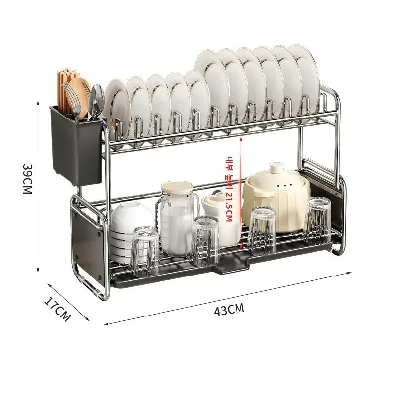 Narrow Kitchen Dish Drying Rack with Drainboard – 1 or 2 Tier