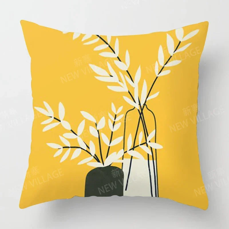 Morandi Autumn Botanical Throw Pillow Cover – Soft Polyester Square Cushion Cover for Couch, Bed, or Living Room Decor