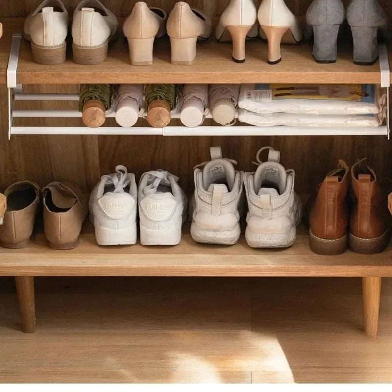 Adjustable Under-Shelf Shoe Rack for Closet or Cabinet Organization