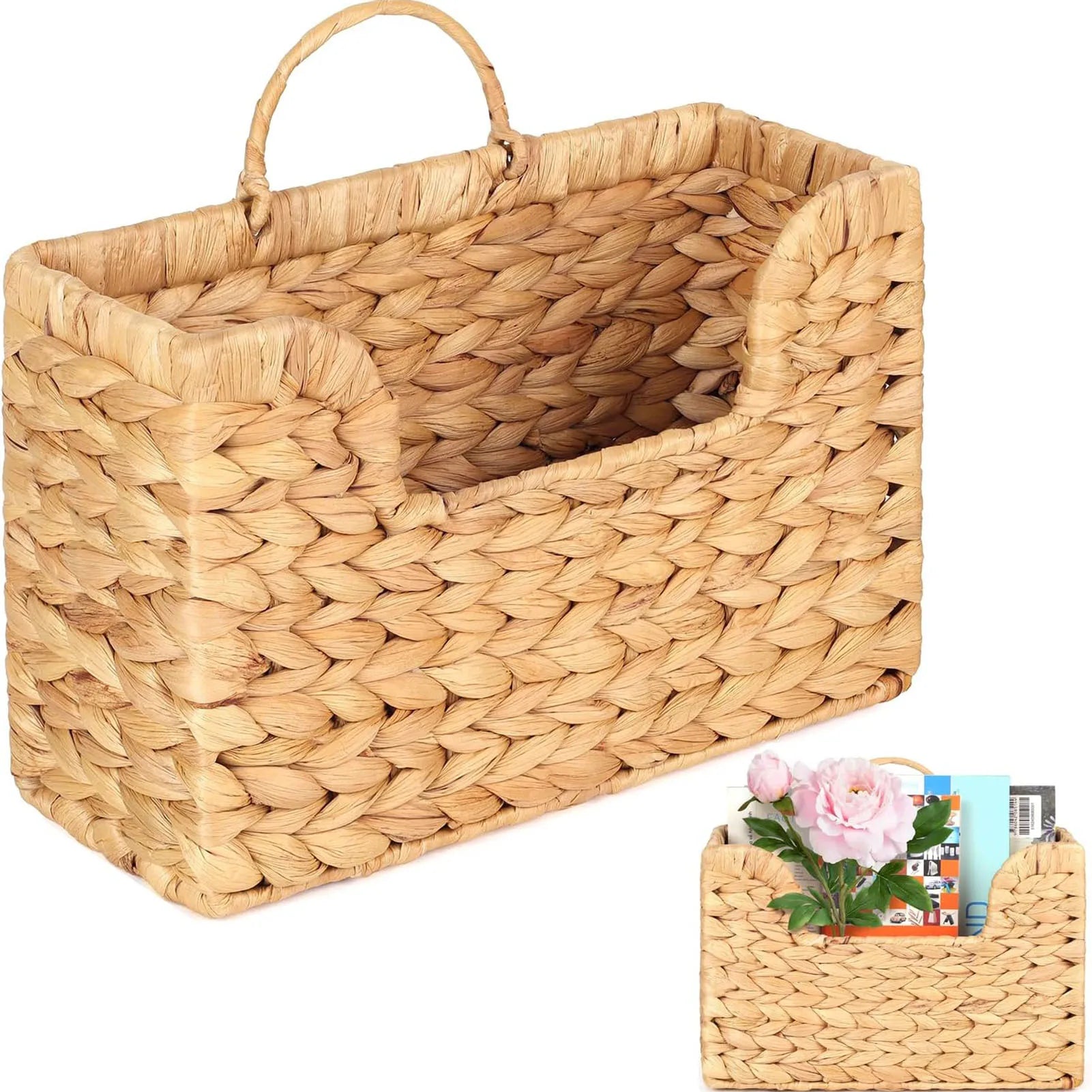 Woven Straw Magazine Wall Basket for Entryway, Bath & Desk