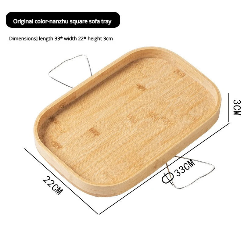 Bamboo Clip-On Sofa Armrest Tray Table for Living Room Drinks & Snacks, Round or Square, Walnut or Natural Finish