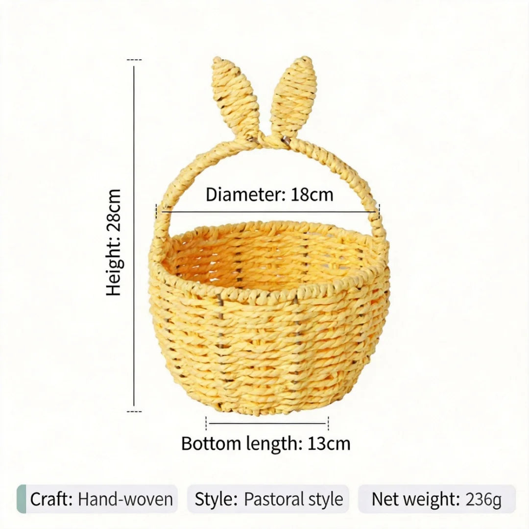 Bunny Ear Handled Woven Basket for Nursery, Easter, and Home Organization