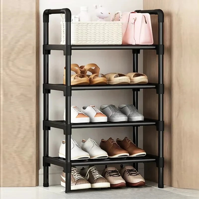 Black Multi-Tier Shoe Rack for Entryway or Closet Organization