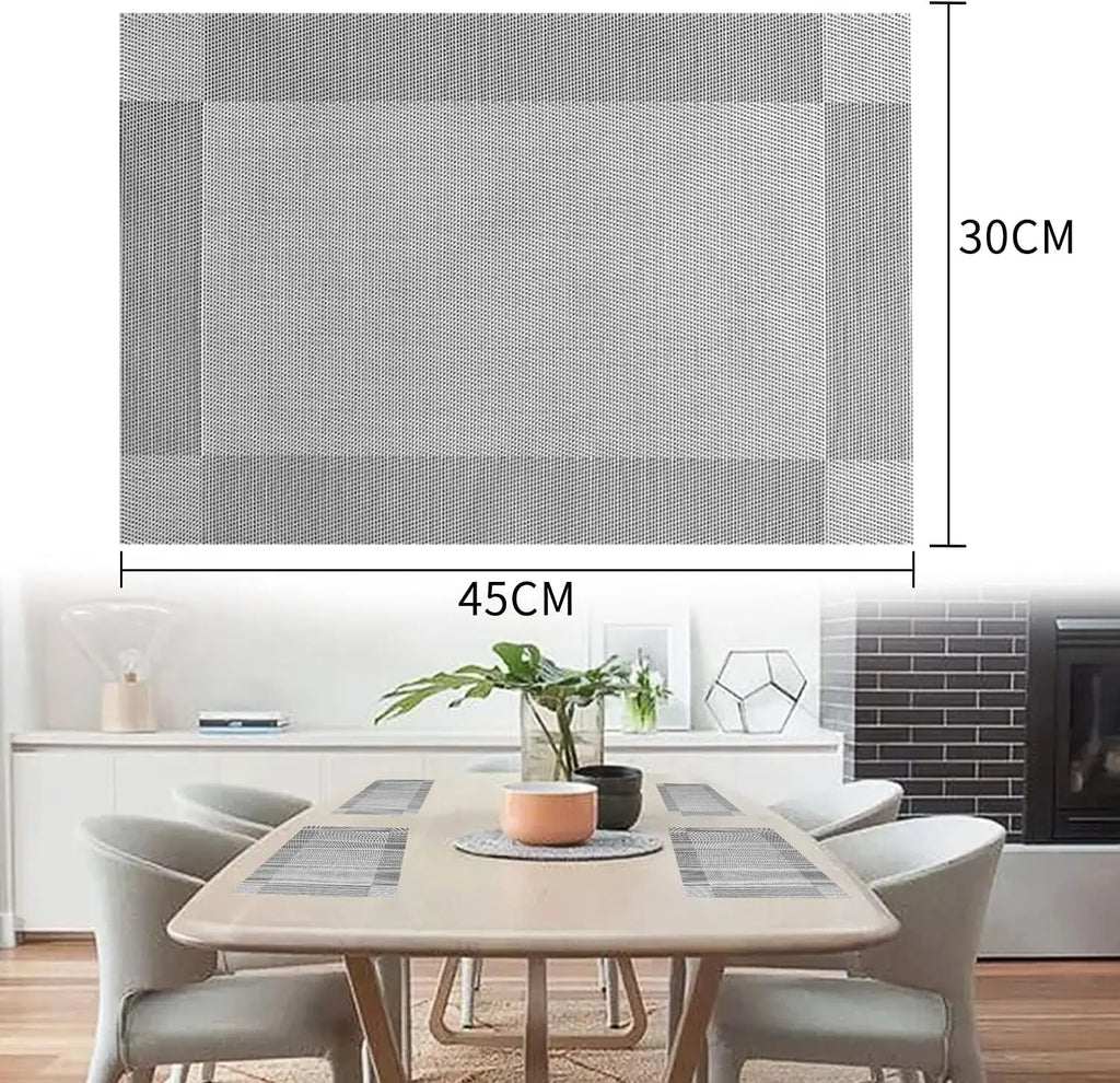 Woven Vinyl Placemats & Coaster Set of 6 for Dining Table