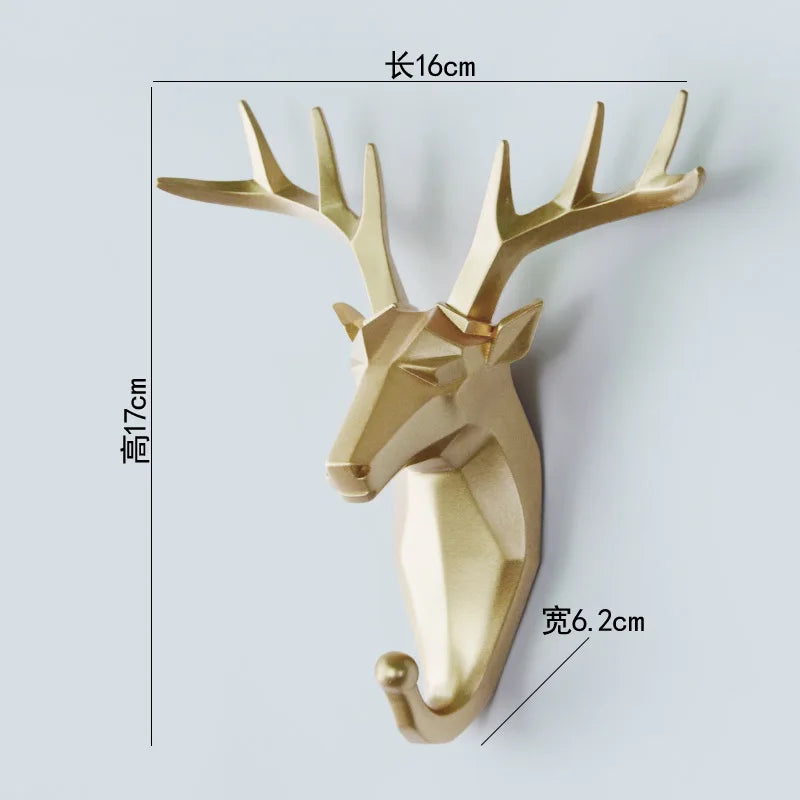 gold geometric deer head wall hook with antlers and dimensions