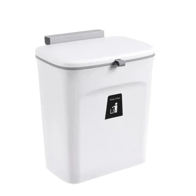 Wall-Mounted Rectangular Trash Bin with Lid for Kitchen & Bathroom, 7L / 9L, White or Dark Gray