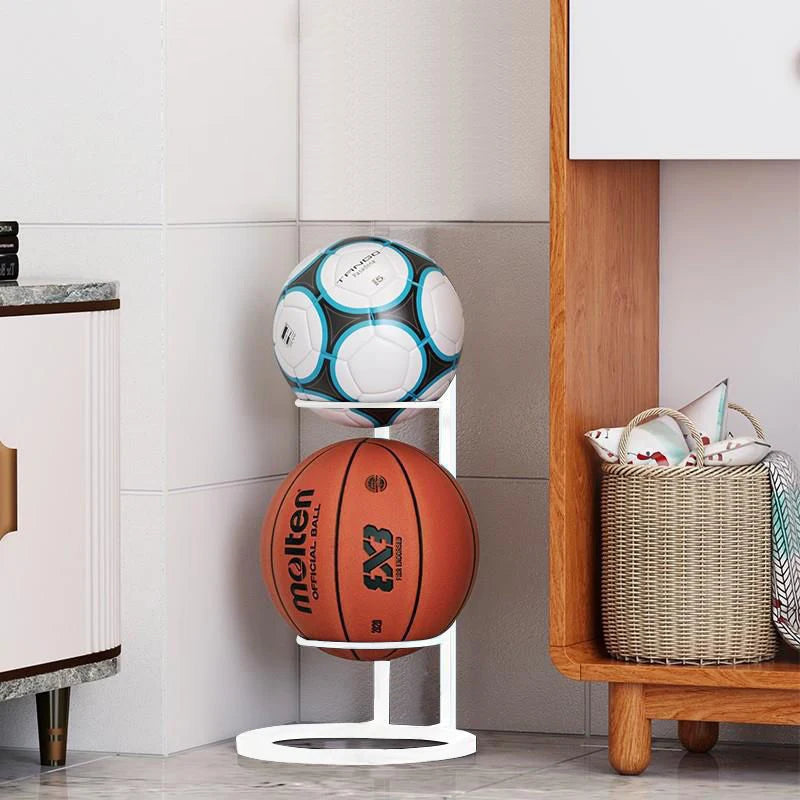 Freestanding Multi-Layer Ball Storage Rack for Basketball, Soccer & Volleyball – Black or White Carbon Steel Organizer for Bedroom