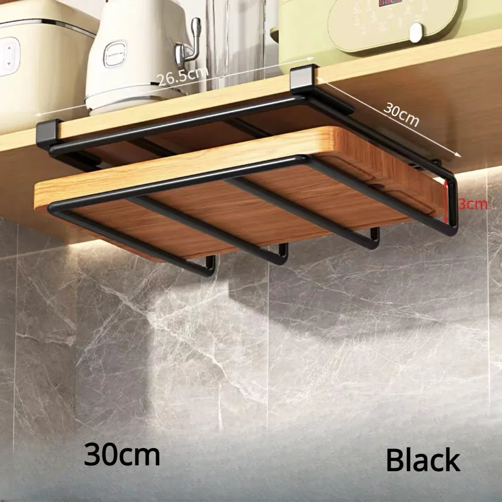 Under Cabinet Metal Organizer Rack with Hooks for Kitchen or Closet
