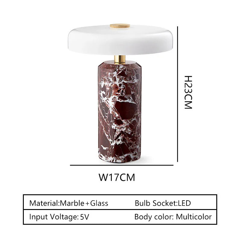 Marble and glass bedside table lamp with dimensions and specifications
