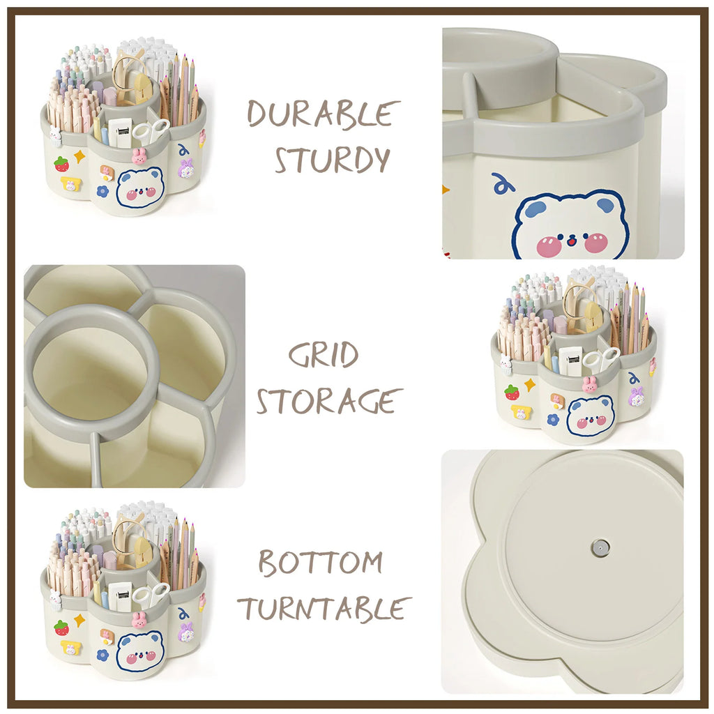 Kawaii Rotating Desk Organizer for Pens, Pencils & Makeup