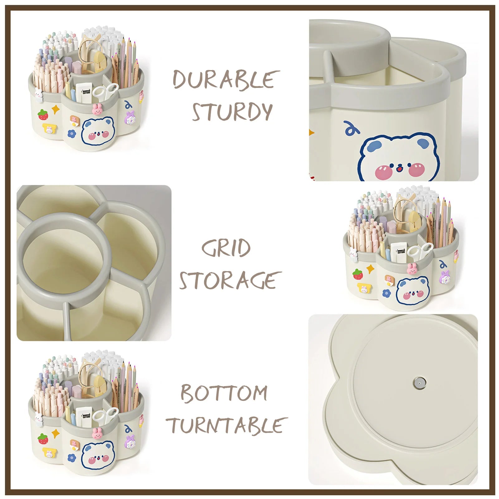 Kawaii Rotating Desk Organizer for Pens, Pencils & Makeup