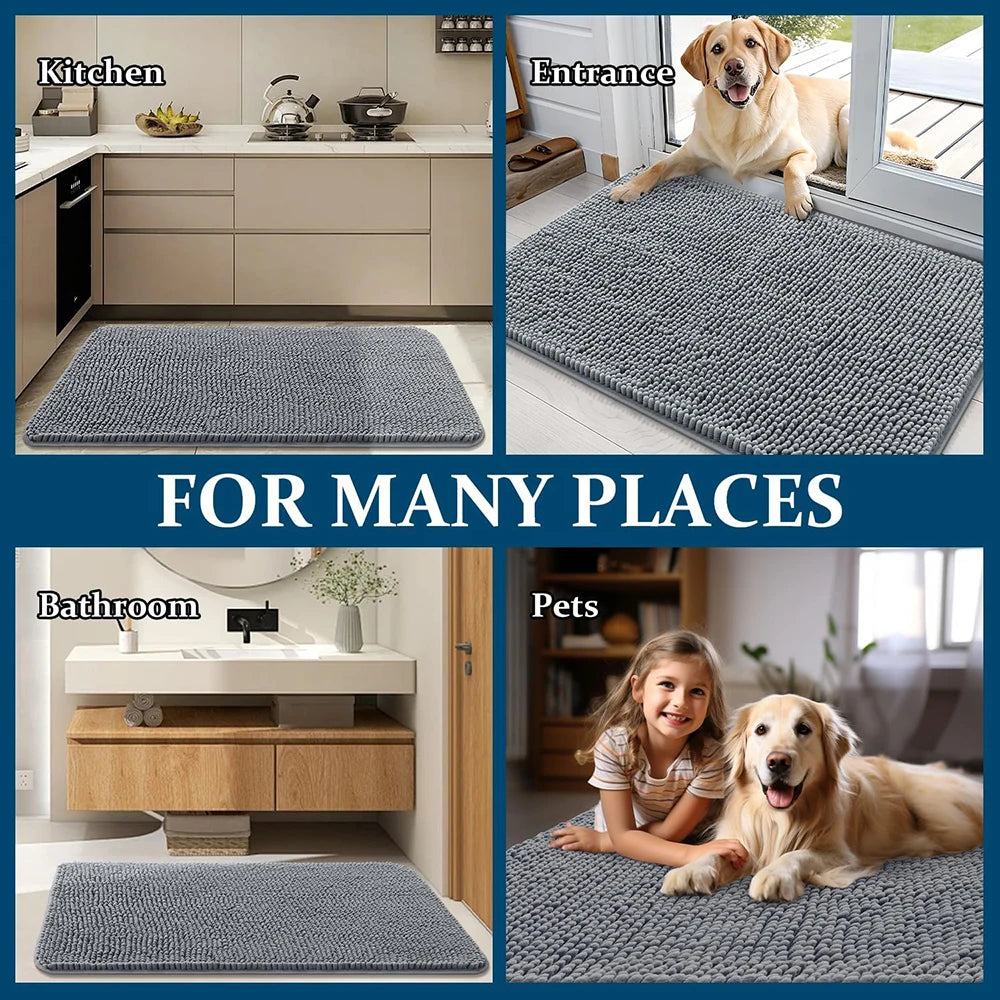 Grey Microfiber Dog Doormat for Muddy Paws – Absorbent Entryway Mat