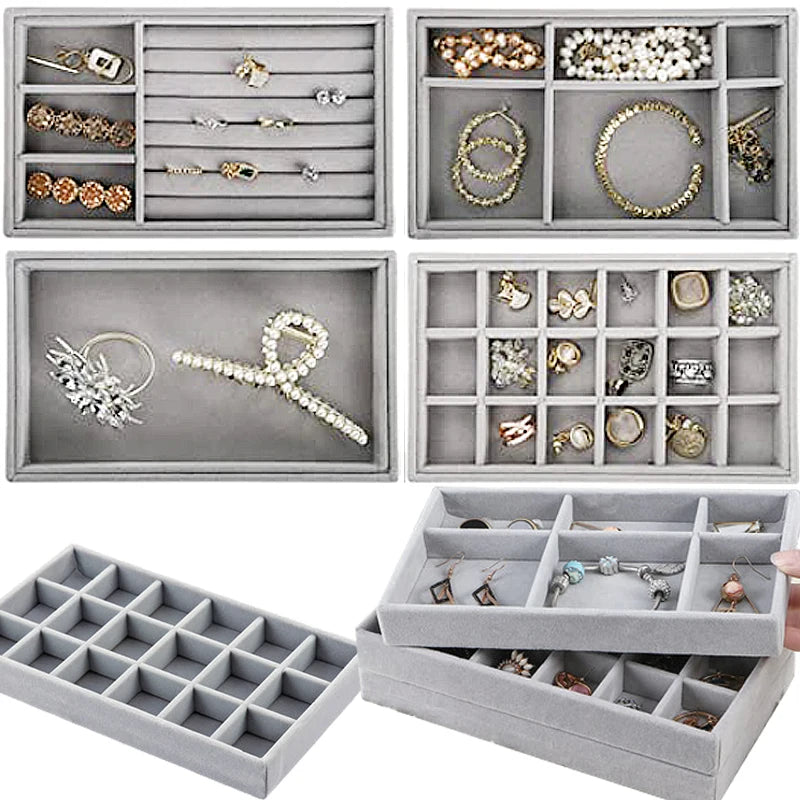 Velvet Jewelry Drawer Organizer Tray – Various Grid Options