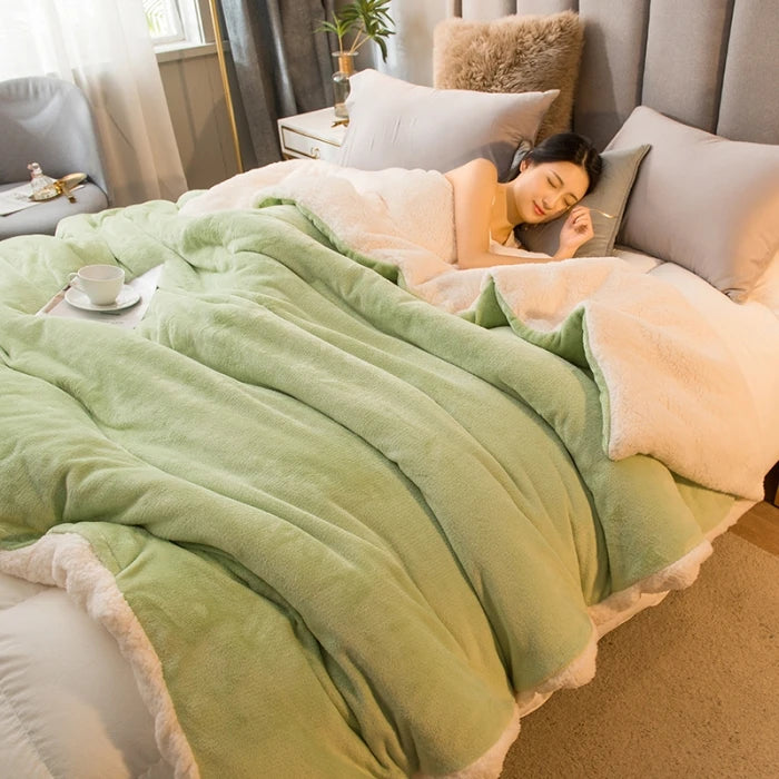 Winter Double-Sided Sherpa Fleece Bed Blanket with Quilt Cover Option