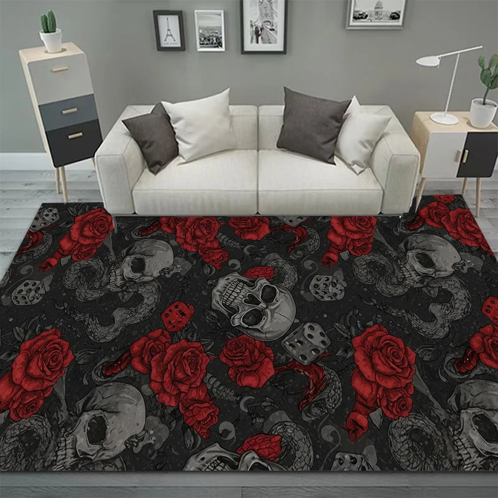Gothic-Inspired Black Boho Area Rug for Living Room or Bedroom