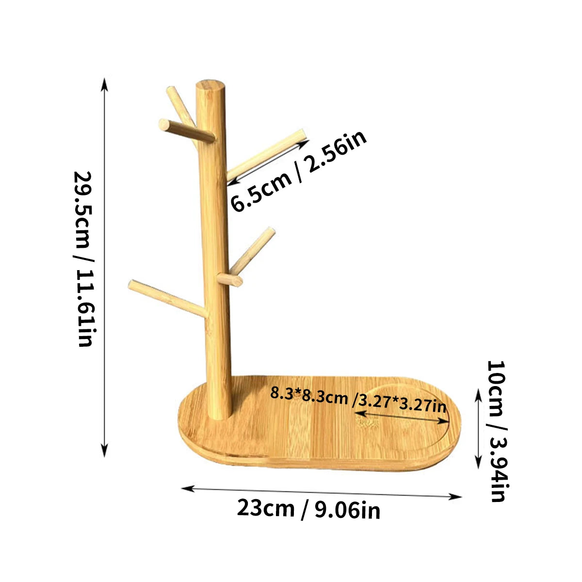 Bamboo Mug Tree Holder for Kitchen & Coffee Nook – Compact 3 or 6 Hook Countertop Rack