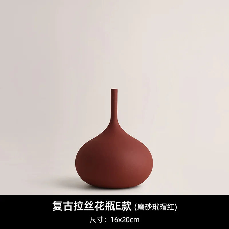 Morandi Wabi-Sabi Ceramic Vase in Earth Tones for Living Room or Shelf