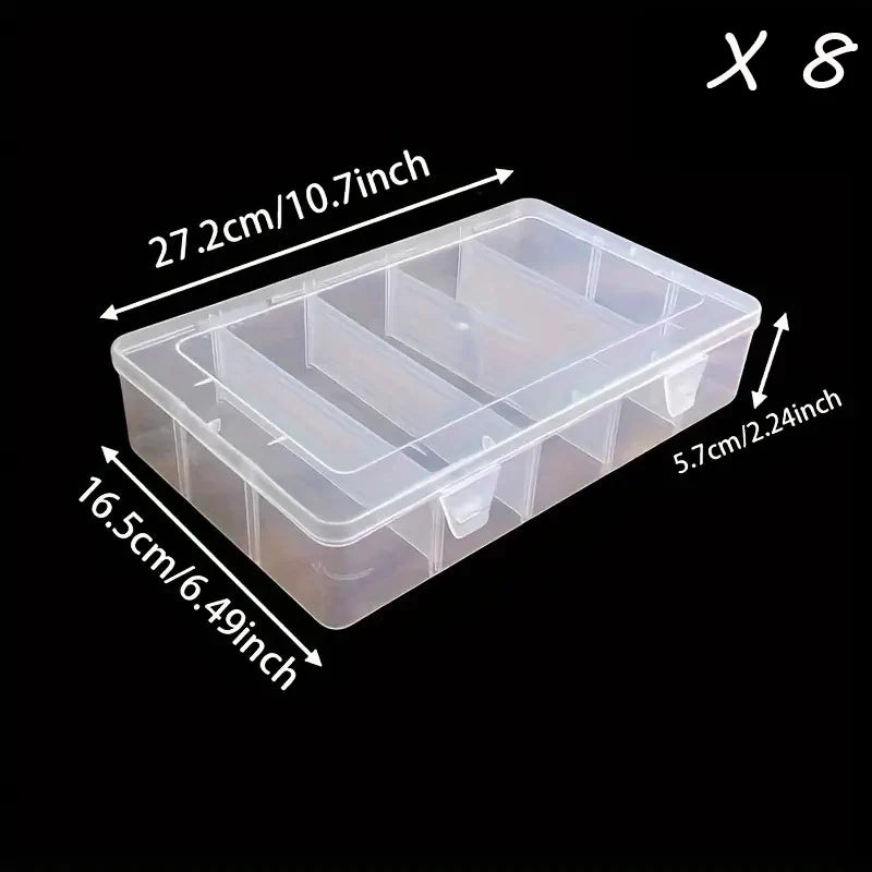 5-Compartment Clear Plastic Tool & Accessory Organizer Box for Hardware, Craft, or Office Supplies