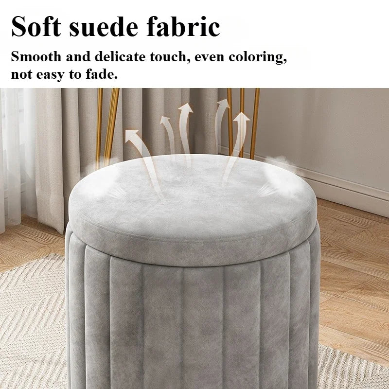 Round Upholstered Storage Stool for Bedroom or Vanity