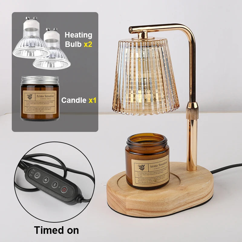 Amber Glass Candle Warmer Lamp with Timer for Bedroom or Living Room