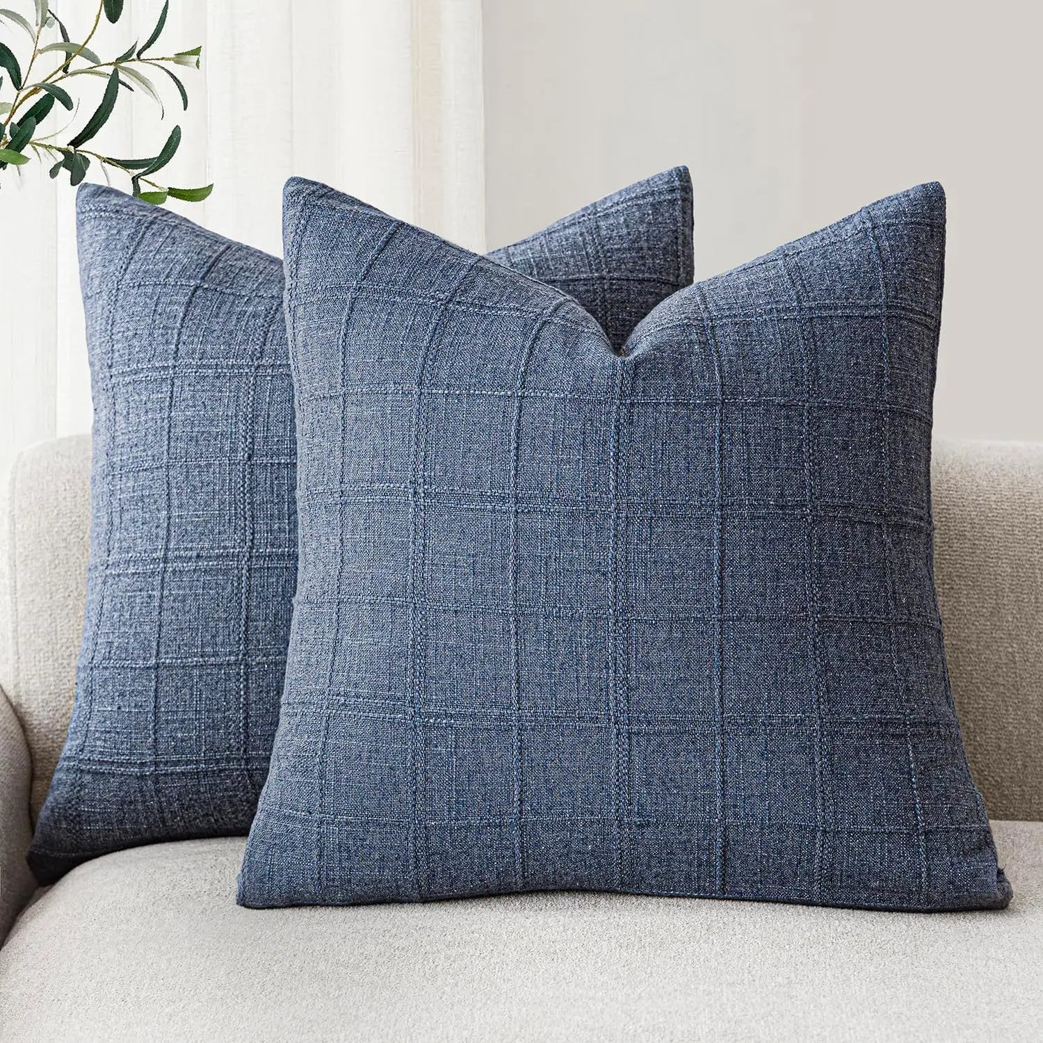 Rowan Plaid Linen-Cotton Throw Pillow Cover