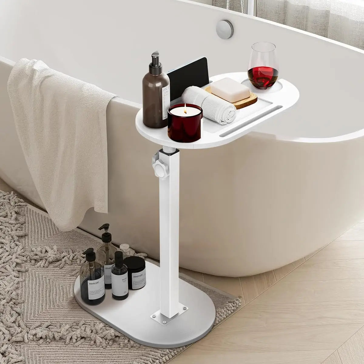 Freestanding Adjustable Bathtub Side Table Tray