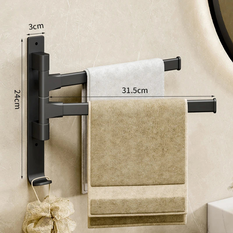 Wall-Mounted Rotating Aluminum Towel Rack for Bathroom or Kitchen – 2 to 5 Bars, Space-Saving Hanger in Black, Gray, or White