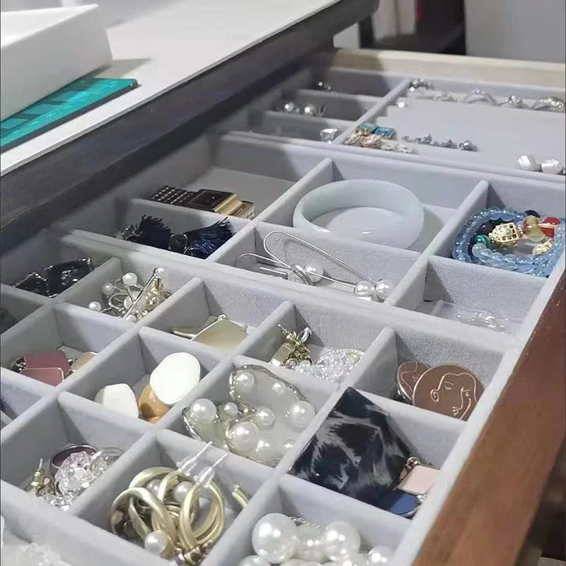 Velvet Jewelry Drawer Organizer Tray – Various Grid Options