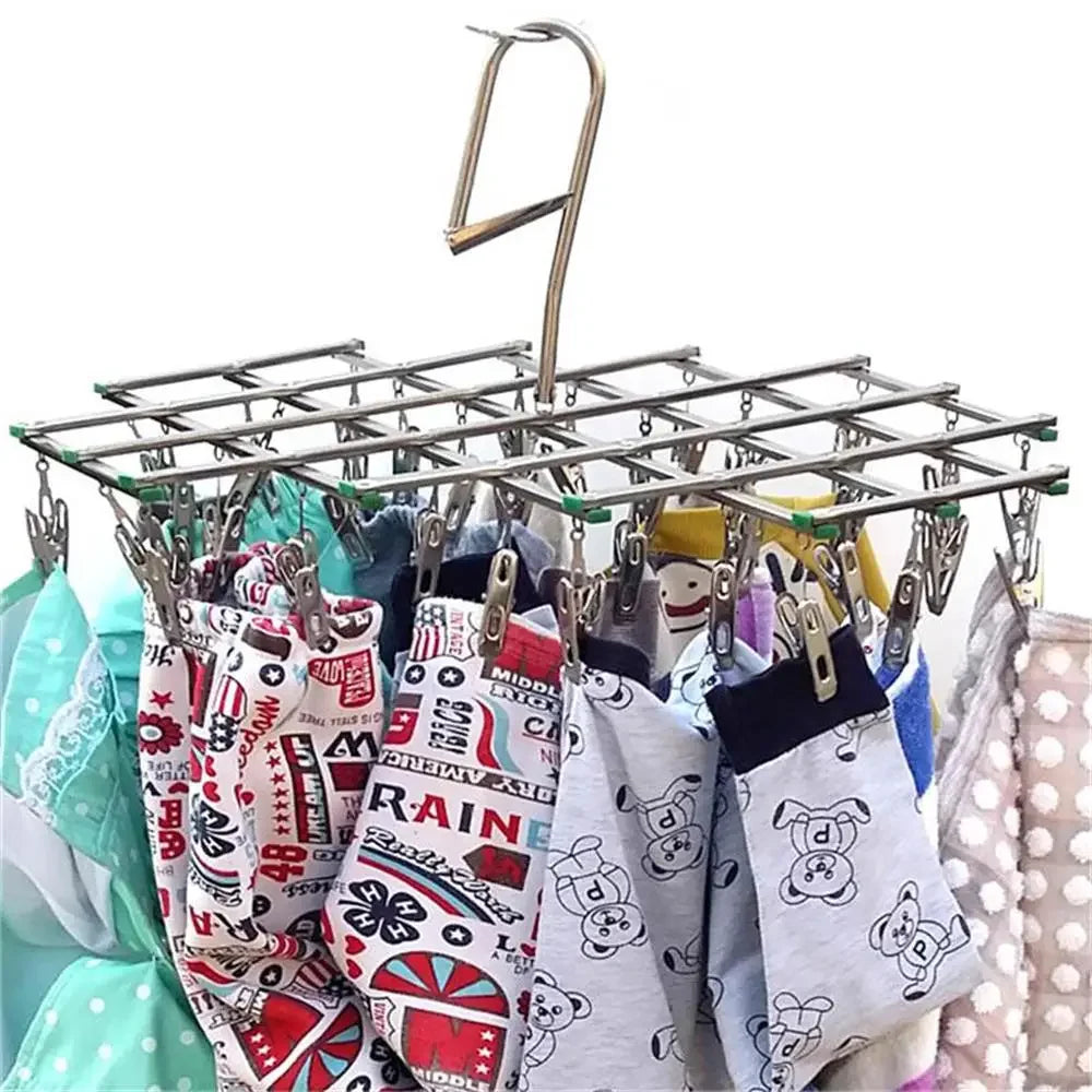 drying rack in use with socks and underwear clipped
