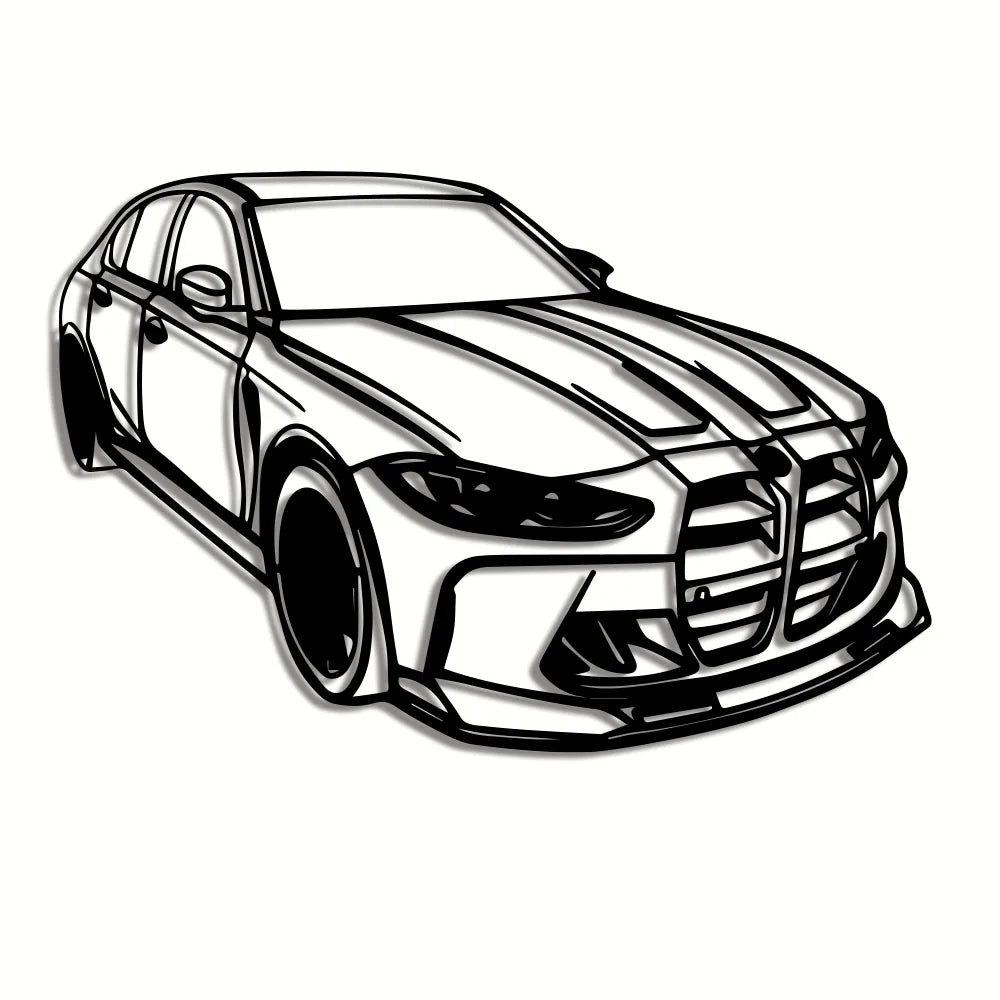 Isolated view of the black metal car wall art on white background