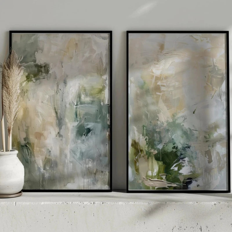 Sage & Sand Abstract Canvas Art Prints – Set of 2 (Unframed)