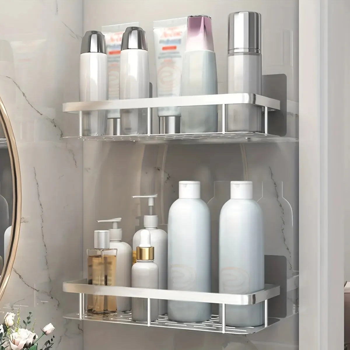 No-Drill Metal Corner Shower Shelf for Bathroom Organization