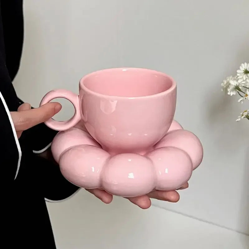 Cloud Saucer Sunflower Mug Set in Porcelain – Cozy Coffee & Tea Cup for Living Room or Office