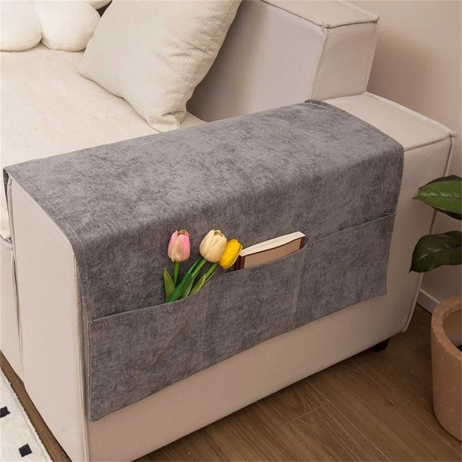 Fabric Sofa Armrest Organizer with Pockets