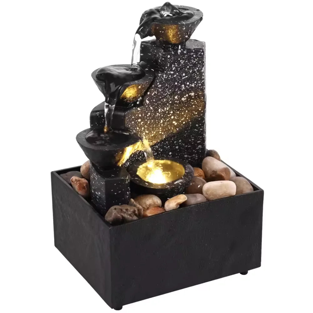 Cascade LED Tabletop Fountain with Pebbles – Compact Waterfall Decor