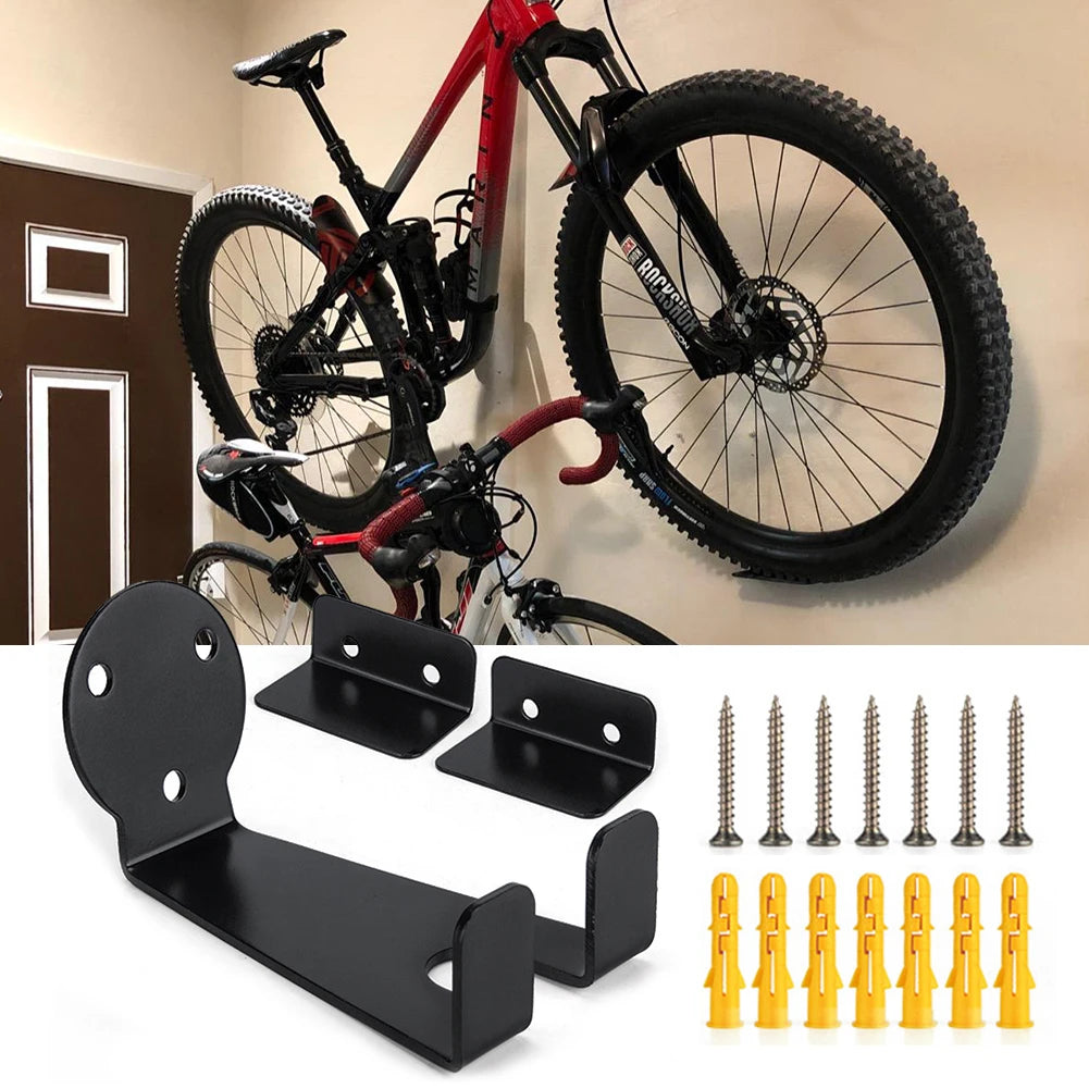 Wall-Mounted Bicycle Rack with Hooks for Garage or Entryway