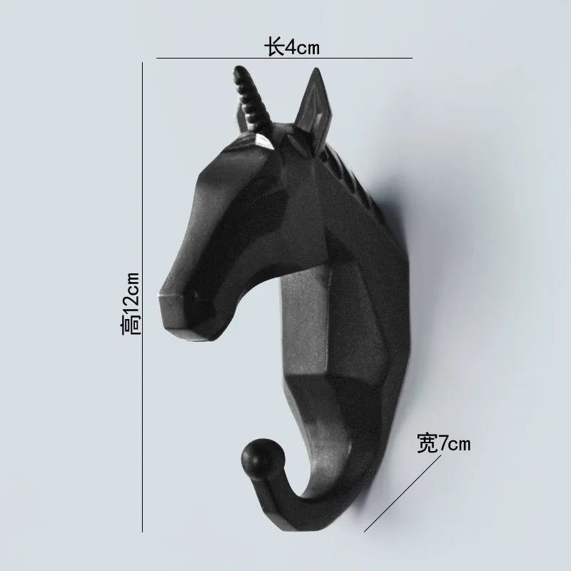 Low-Poly Animal Head Resin Wall Hook – Deer, Elephant, Rhino, or Unicorn Shape for Entryway, Bedroom, or Kids Room