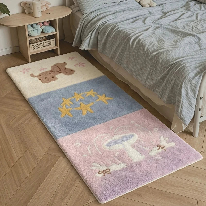 Dottie Patchwork Soft Fluffy Bedside Rug – Cozy Animal Print Bedroom Mat