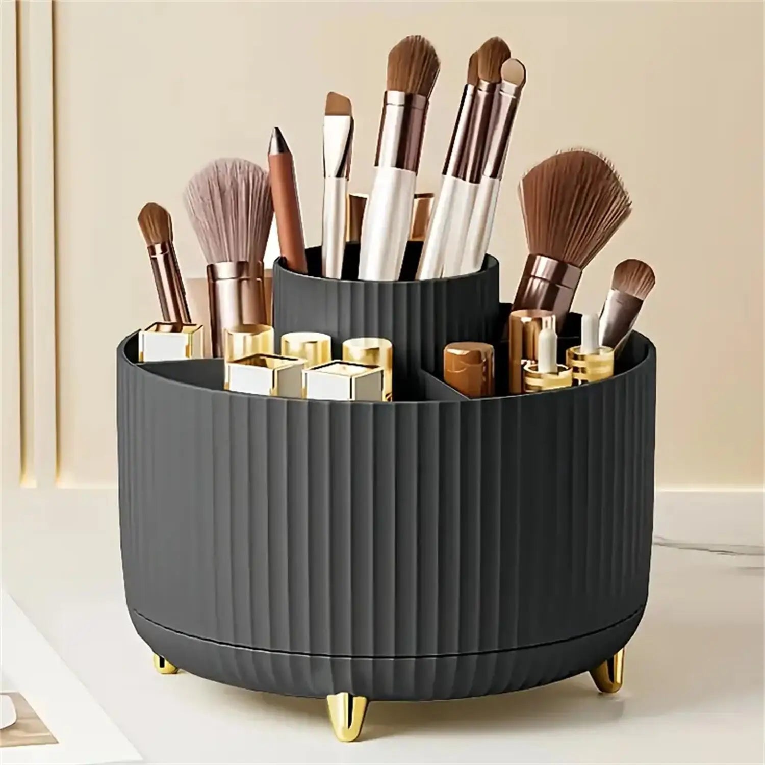 360° Rotating Makeup Organizer with 5 Compartments
