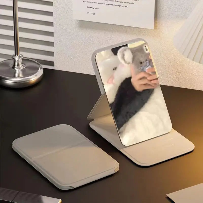 Foldable PU Leather Desktop Makeup Mirror – Travel & Vanity Size