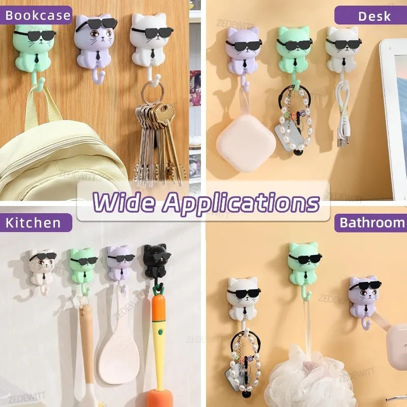 Cool Cat Adhesive Wall Hook – Decorative Cat Key, Towel & Hat Holder for Entryway, Kitchen, or Desk