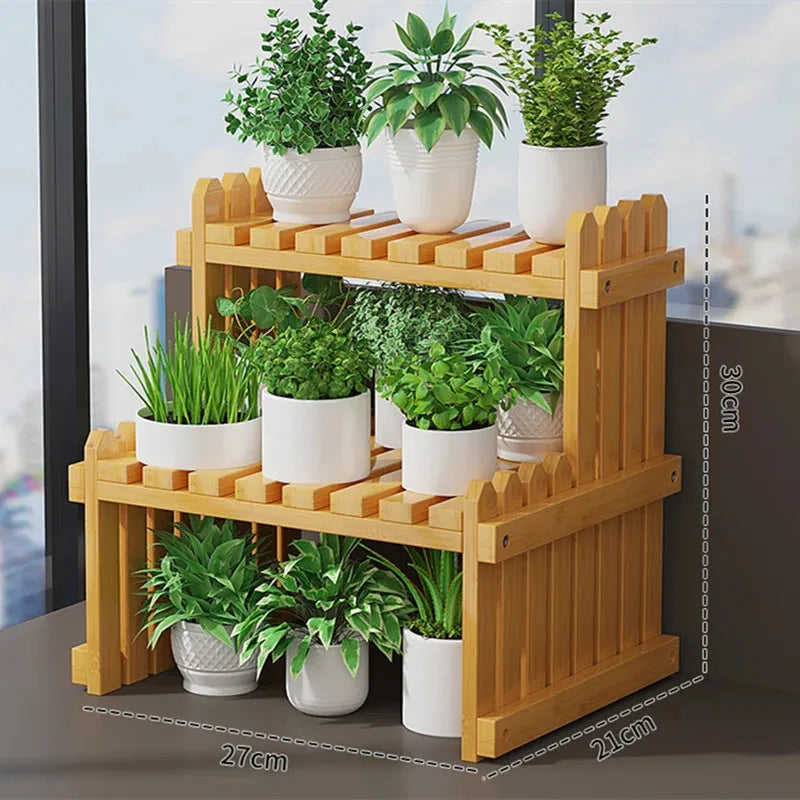 2-Tier Bamboo Plant Stand Shelf for Windowsill, Countertop, or Desk Organization