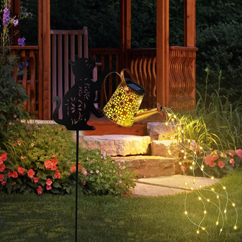 Whimsical Metal Solar Animal Silhouette Watering Can Lantern for Garden & Lawn Decor