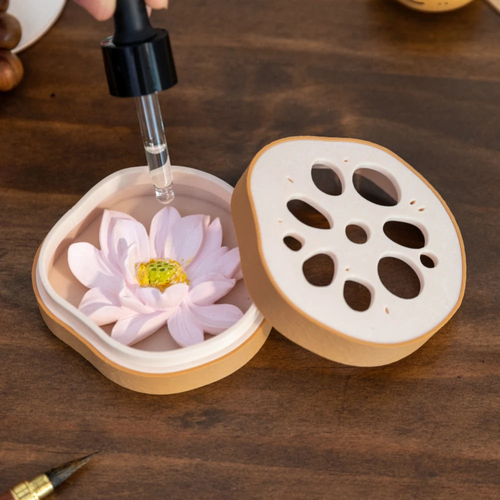 Lotus flower-shaped stone essential oil diffuser with dropper